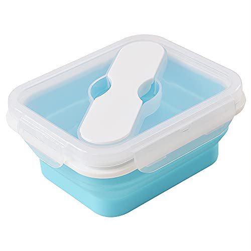 ionEgg Silicone Lunch Container With Spoon & Fork, Bento Box, Collapsible Food Storage Container with Clip-on Lid, 20 Oz