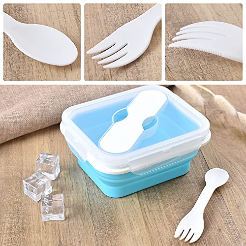 ionEgg Silicone Lunch Container With Spoon & Fork, Bento Box, Collapsible Food Storage Container with Clip-on Lid, 20 Oz