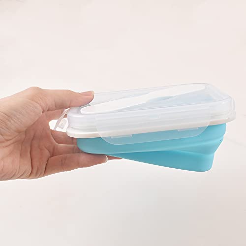 ionEgg Silicone Lunch Container With Spoon & Fork, Bento Box, Collapsible Food Storage Container with Clip-on Lid, 20 Oz