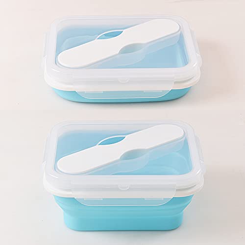 ionEgg Silicone Lunch Container With Spoon & Fork, Bento Box, Collapsible Food Storage Container with Clip-on Lid, 20 Oz