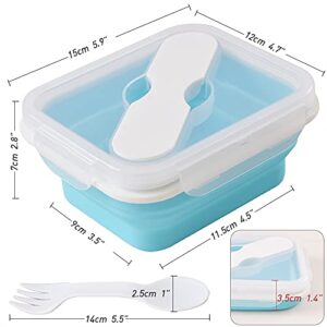 ionEgg Silicone Lunch Container With Spoon & Fork, Bento Box, Collapsible Food Storage Container with Clip-on Lid, 20 Oz