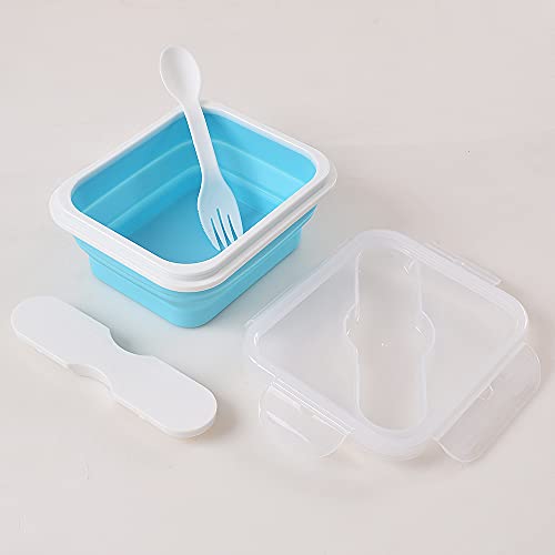 ionEgg Silicone Lunch Container With Spoon & Fork, Bento Box, Collapsible Food Storage Container with Clip-on Lid, 20 Oz