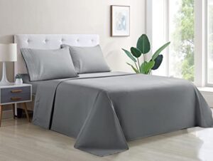 wavveuziz bed sheet set super soft 100% microfiber sheet 1800 brushed microfiber embroidered queen size bed sheets 16-inch deep pocket - 4 piece, gray