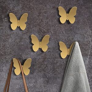 ISKYBOB 2 Pieces Brushed Brass Butterfly Coat Hooks 4in Wall Mounted Decorative Hook with Screws Bags Hat Robe Hangers Home Decor