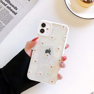 DEFBSC Daisy Bling Glitter Design Cute Girls Women Slim TPU Bumper Shockproof Anti-Scratch Protective Case for iPhone 12 iPhone 12 Pro-White