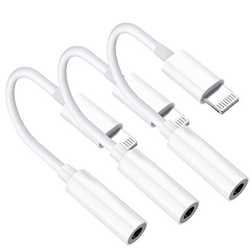 [Apple MFI Certified] 3 Pack iPhone Headphones Adapter,Lightning to 3.5mm Headphone Aux Audio Dongle Jack Adapter Plug and Play for iPhone 12/11/11 Pro/XR/XS/X 8 7/iPad/iPod Support All iOS (White)