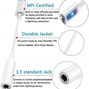 [Apple MFI Certified] 3 Pack iPhone Headphones Adapter,Lightning to 3.5mm Headphone Aux Audio Dongle Jack Adapter Plug and Play for iPhone 12/11/11 Pro/XR/XS/X 8 7/iPad/iPod Support All iOS (White)