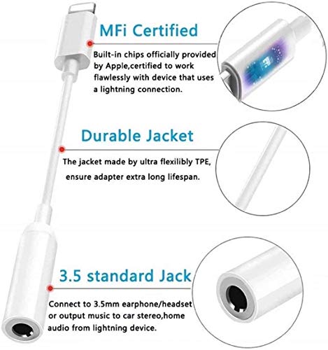 [Apple MFI Certified] 3 Pack iPhone Headphones Adapter,Lightning to 3.5mm Headphone Aux Audio Dongle Jack Adapter Plug and Play for iPhone 12/11/11 Pro/XR/XS/X 8 7/iPad/iPod Support All iOS (White)