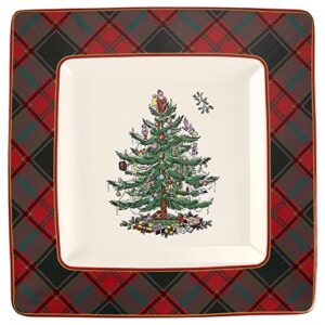 spode christmas tree tartan square platter | serving platter for the holidays | christmas serving dishes for entertaining - fine bone china | serving platters for serving food - 10 inches