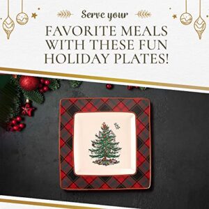 Spode Christmas Tree Tartan Square Platter | Serving Platter for the Holidays | Christmas Serving Dishes for Entertaining - Fine Bone China | Serving Platters for Serving Food - 10 Inches