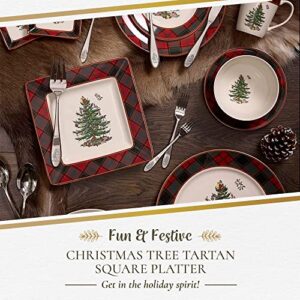 Spode Christmas Tree Tartan Square Platter | Serving Platter for the Holidays | Christmas Serving Dishes for Entertaining - Fine Bone China | Serving Platters for Serving Food - 10 Inches