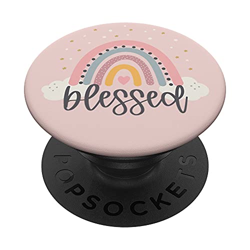 Blessed - Cute Rainbow Positive Quotes Inspirational Saying PopSockets Swappable PopGrip