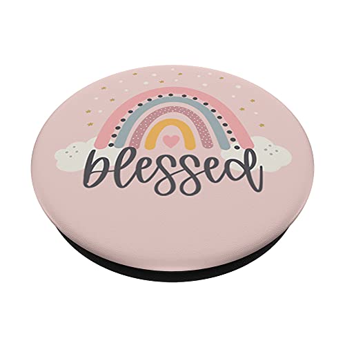Blessed - Cute Rainbow Positive Quotes Inspirational Saying PopSockets Swappable PopGrip