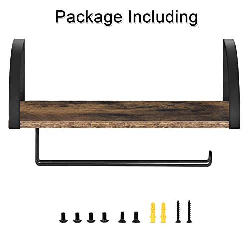 Paper Towel Holder with Floating Shelf Wall Mounted Paper Rack with Wood Shelf Roll Holder Toilet Paper Storage Stand for Bathroom Washroom Kitchen