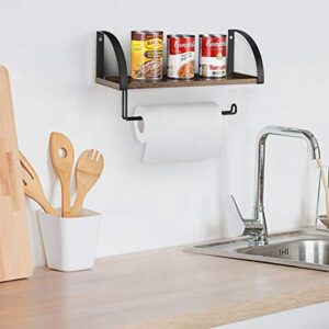 Paper Towel Holder with Floating Shelf Wall Mounted Paper Rack with Wood Shelf Roll Holder Toilet Paper Storage Stand for Bathroom Washroom Kitchen