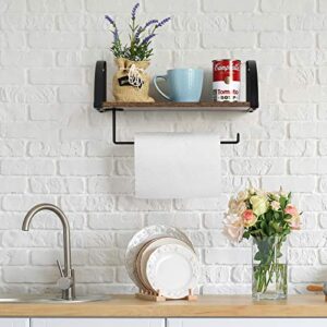 Paper Towel Holder with Floating Shelf Wall Mounted Paper Rack with Wood Shelf Roll Holder Toilet Paper Storage Stand for Bathroom Washroom Kitchen