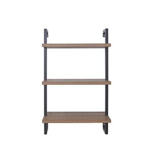 Nathan James Theo 3-Shelf Small Bookcase, Floating Wall Mount Bookshelf with Wood and Industrial Pipe/Metal Frame, Rustic Oak/Matte Black