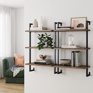 Nathan James Theo 3-Shelf Small Bookcase, Floating Wall Mount Bookshelf with Wood and Industrial Pipe/Metal Frame, Rustic Oak/Matte Black