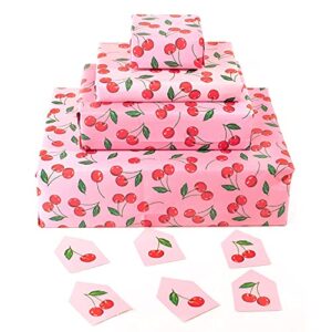 central 23 - pink wrapping paper - cherry print - 6 giftwrap sheets - birthday wrap for women - new baby girls - teenagers - recyclable