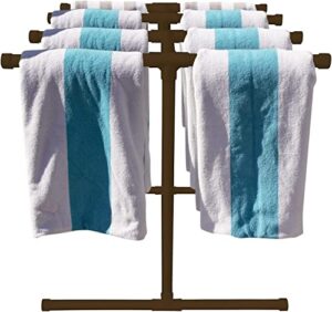 poolside storage organizer for drying wet towels, floats, noodles, paddles, 37.5" w x 37.5" l x 41" h, (brown)