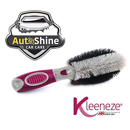 Kleeneze KL082411EU7 Car Wheel Cleaning Brush with Slimline Head and Ultra-Soft Bristles, Break Down Oil, Dirt & Grime, Ideal for Alloy Wheels & Motorbikes