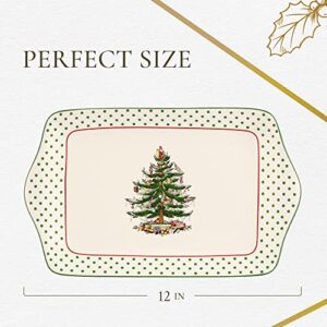 Spode Christmas Tree Collection Dessert Tray, Polka Dot Design, Serving Platter for Dessert and Side Dishes, Measures at 12-Inches, Dishwasher and Microwave Safe