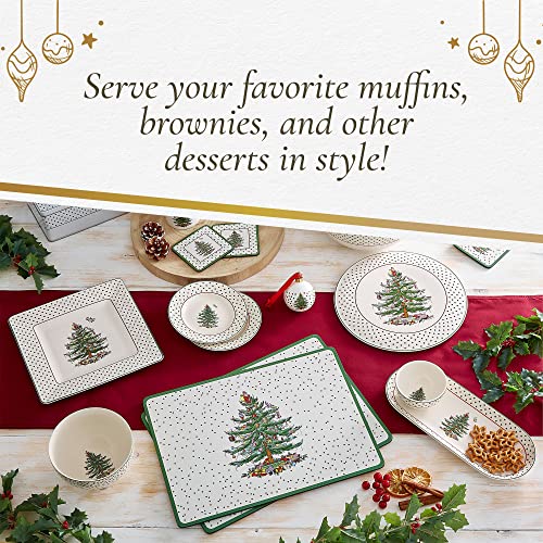 Spode Christmas Tree Collection Dessert Tray, Polka Dot Design, Serving Platter for Dessert and Side Dishes, Measures at 12-Inches, Dishwasher and Microwave Safe