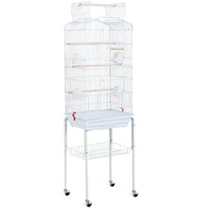 yaheetech open playtop parakeet bird cage for parrots cockatiels conures lovebirds canaries finches, large standing bird cage with rolling wheels