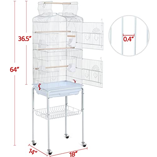 Yaheetech Open Playtop Parakeet Bird Cage for Parrots Cockatiels Conures Lovebirds Canaries Finches, Large Standing Bird Cage with Rolling Wheels