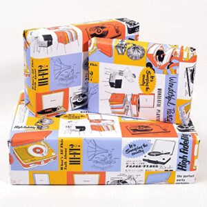 central 23 - wrapping paper for men - 6 birthday gift wrap sheets - for him - record players - retro - for women - recyclable