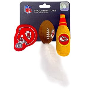 best plush cat toy: nfl kansas city chiefs complete set of 3 piece cat toys filled with fresh catnip. includes: 1 helmet cat toy, 1 football cat toy with feathers & 1 beer bottle. beautiful team logos