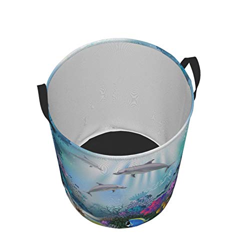 FeHuew Underwater World Dolphin Collapsible Laundry Basket with Handle Waterproof Fabric Hamper Laundry Storage Baskets Organizer Large Bins for Dirty Clothes,toys,Bathroom