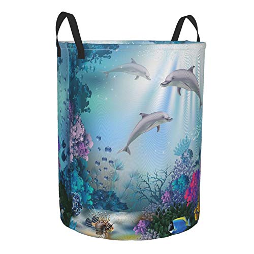 FeHuew Underwater World Dolphin Collapsible Laundry Basket with Handle Waterproof Fabric Hamper Laundry Storage Baskets Organizer Large Bins for Dirty Clothes,toys,Bathroom