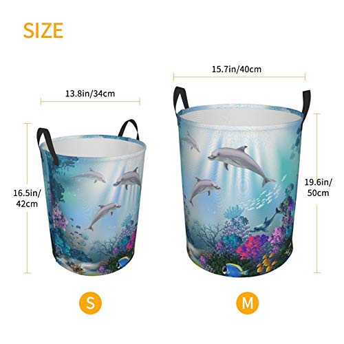 FeHuew Underwater World Dolphin Collapsible Laundry Basket with Handle Waterproof Fabric Hamper Laundry Storage Baskets Organizer Large Bins for Dirty Clothes,toys,Bathroom