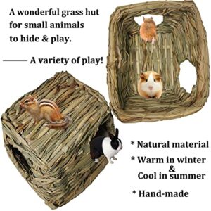 PINVNBY Guinea Pig Grass House with Chew Toys Little Rabbit Natural Hideout Small Pet Grass Hut with Play Toys for Bunny Hamster Rat Chinchilla Hedgehog Squirrel Gerbil（Ball at Random）