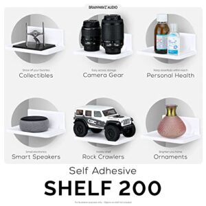 BRAINWAVZ 6.7" Adhesive Floating Wall Shelf for Small Speakers, Deco, Plants, Baby Monitors, Toys, Bathroom, Kitchen & More, Easy to Install, No Screws & Mess, 6.7” x 4.1 (SHELF200-White)