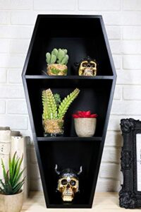 ebros gothic graveyard creepy oddity light duty black coffin casket shelving display wall hanging floating mdf wood shelf with 3 tiers 19.5" tall 9.5" wide dead alchemy home office room accent