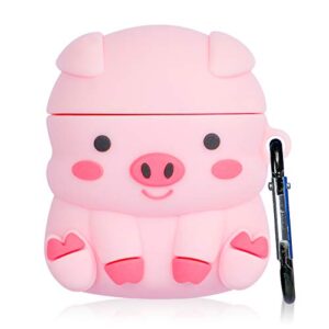 besoar sit pink pig for airpod 1/2 case, cartoon cute fashion cool silicone design animal character cover for airpods, unique stylish kawaii funny fun shell girls women kids boys cases air pods 2&1