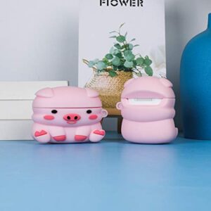 Besoar Sit Pink Pig for Airpod 1/2 Case, Cartoon Cute Fashion Cool Silicone Design Animal Character Cover for Airpods, Unique Stylish Kawaii Funny Fun Shell Girls Women Kids Boys Cases Air Pods 2&1