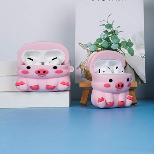 Besoar Sit Pink Pig for Airpod 1/2 Case, Cartoon Cute Fashion Cool Silicone Design Animal Character Cover for Airpods, Unique Stylish Kawaii Funny Fun Shell Girls Women Kids Boys Cases Air Pods 2&1