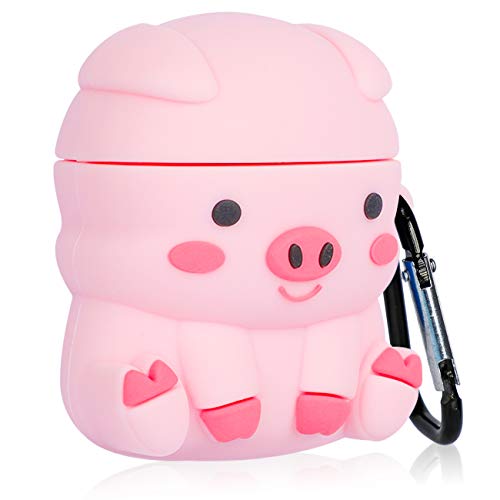 Besoar Sit Pink Pig for Airpod 1/2 Case, Cartoon Cute Fashion Cool Silicone Design Animal Character Cover for Airpods, Unique Stylish Kawaii Funny Fun Shell Girls Women Kids Boys Cases Air Pods 2&1