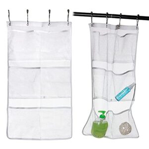 shower organizer, hanging mesh storage bag, bathroom washable cosmetic organizer holders(6 pocket,white)