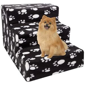 yofit doggy steps - non-slip 3 steps pet stairs for cats and dogs, foldable plastic with washable carpet (dark)