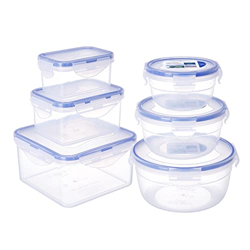 KIGI [6 Pack] 42.3oz/35.5oz/20.3oz/17oz/10.1oz/6.1oz Plastic Food Storage Containers Rectangular Meal Prep Containers and Storage Bowls Set,Leak-proof Stackable Fruit Storage Boxes,BPA Free