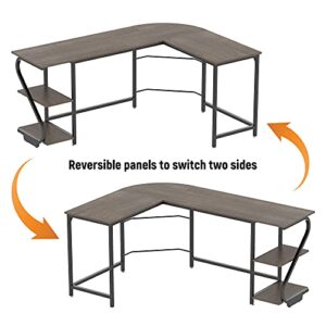 Weehom Reversible L Shaped Desk with Shelves Large Corner Computer Gaming Desks for Home Office Writing Workstation Wooden Table