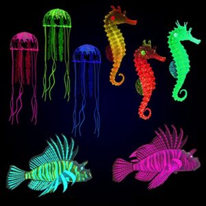 8 pieces luminous aquarium decorations fake fish glowing jellyfish artificial jellyfish aquarium fluorescent lionfish seahorse aquarium decoration silicone aquarium decoration (dreamy color)