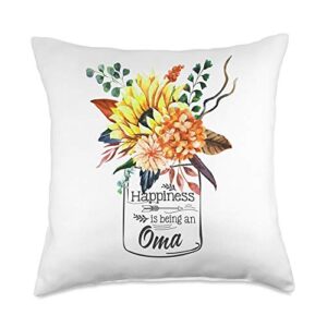 funny oma happiness is being an oma gifts womens happiness is being an oma cute flowers gifts throw pillow, 18x18, multicolor