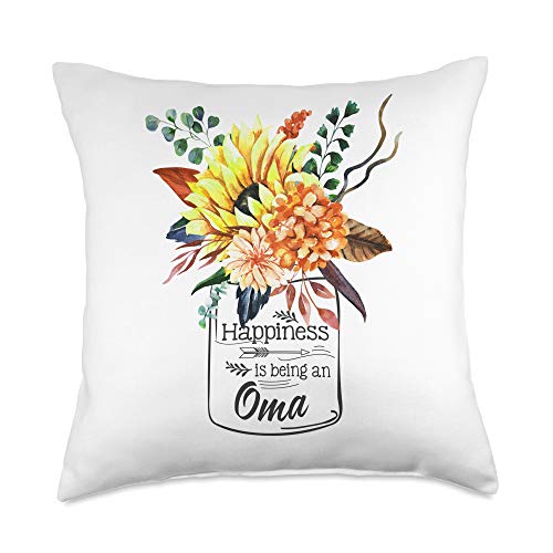 Funny OMA Happiness is Being An OMA Gifts Womens Happiness is Being an OMA Cute Flowers Gifts Throw Pillow, 18x18, Multicolor