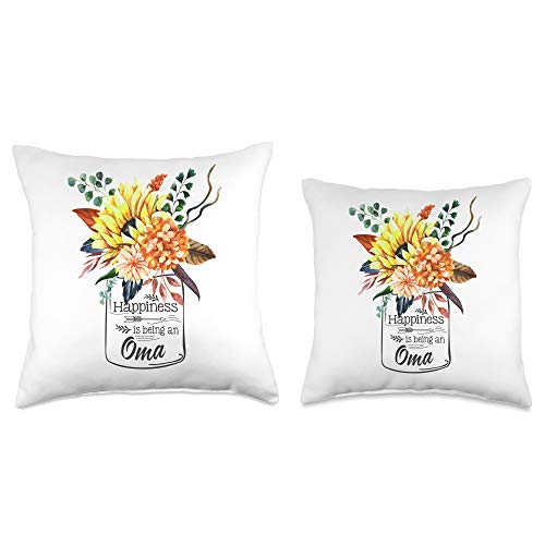 Funny OMA Happiness is Being An OMA Gifts Womens Happiness is Being an OMA Cute Flowers Gifts Throw Pillow, 18x18, Multicolor