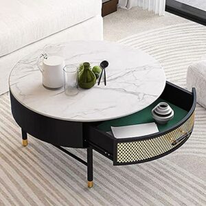 ZYWH Coffee Table Round White Marble Table top Desk Modern Cocktail Table for Living Room, Sofa Table, Office Table, Elegant Table (D:21.6 inch Round)